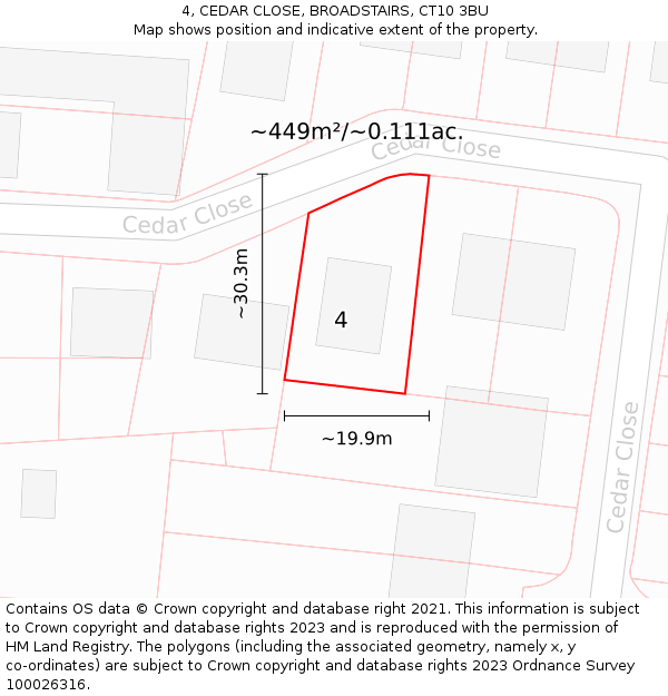 4, CEDAR CLOSE, BROADSTAIRS, CT10 3BU: Plot and title map