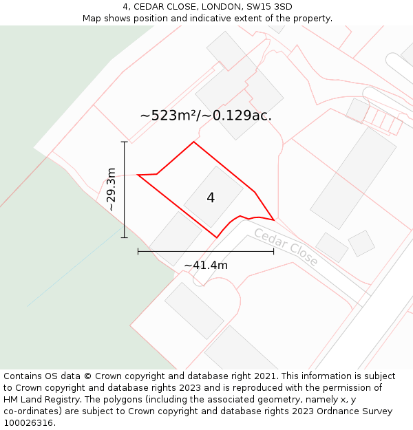 4, CEDAR CLOSE, LONDON, SW15 3SD: Plot and title map