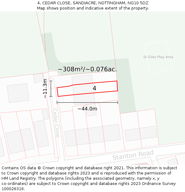4, CEDAR CLOSE, SANDIACRE, NOTTINGHAM, NG10 5DZ: Plot and title map