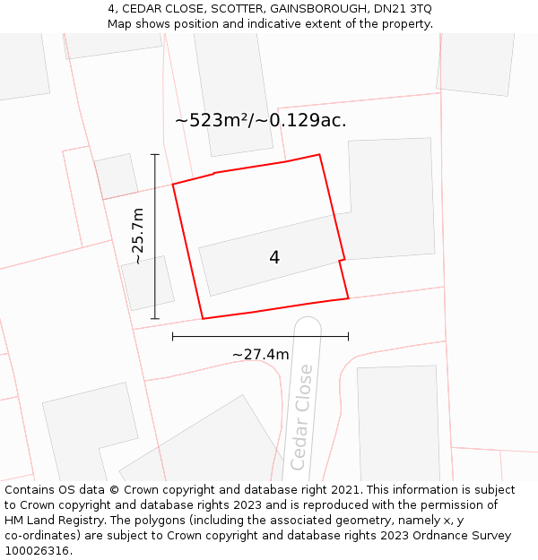 4, CEDAR CLOSE, SCOTTER, GAINSBOROUGH, DN21 3TQ: Plot and title map