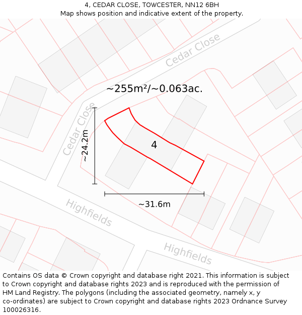 4, CEDAR CLOSE, TOWCESTER, NN12 6BH: Plot and title map