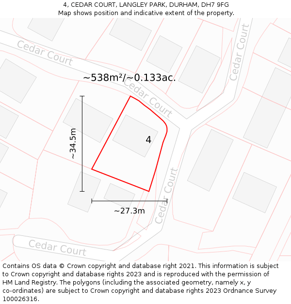 4, CEDAR COURT, LANGLEY PARK, DURHAM, DH7 9FG: Plot and title map