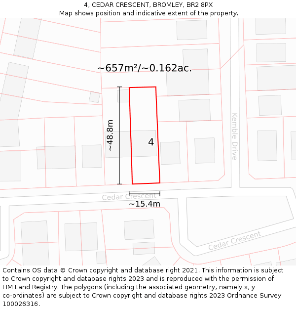 4, CEDAR CRESCENT, BROMLEY, BR2 8PX: Plot and title map