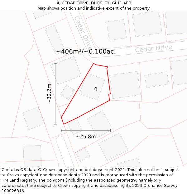 4, CEDAR DRIVE, DURSLEY, GL11 4EB: Plot and title map