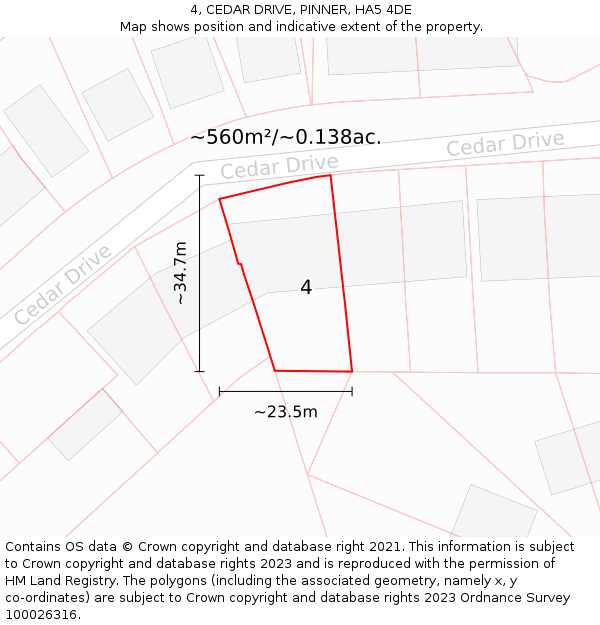 4, CEDAR DRIVE, PINNER, HA5 4DE: Plot and title map