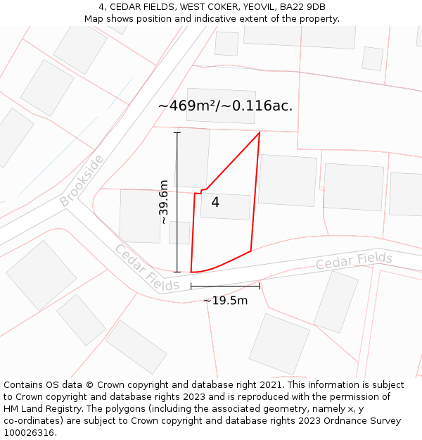 4, CEDAR FIELDS, WEST COKER, YEOVIL, BA22 9DB: Plot and title map