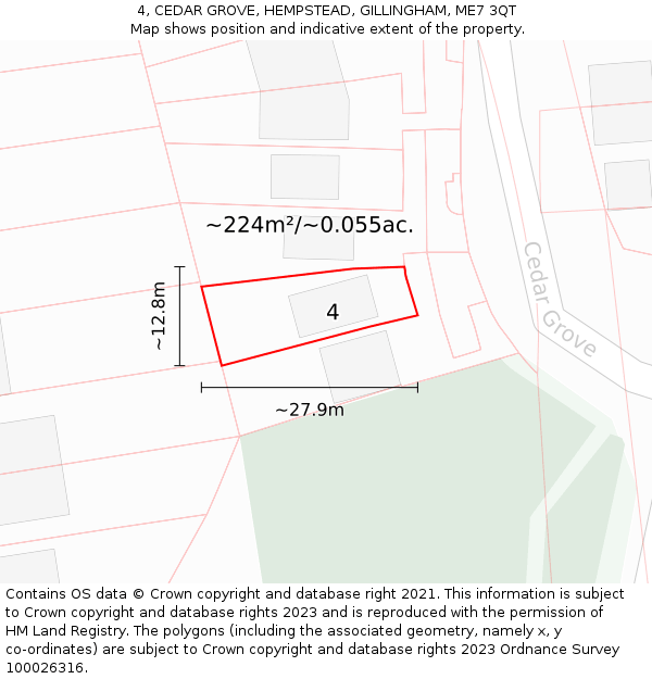 4, CEDAR GROVE, HEMPSTEAD, GILLINGHAM, ME7 3QT: Plot and title map