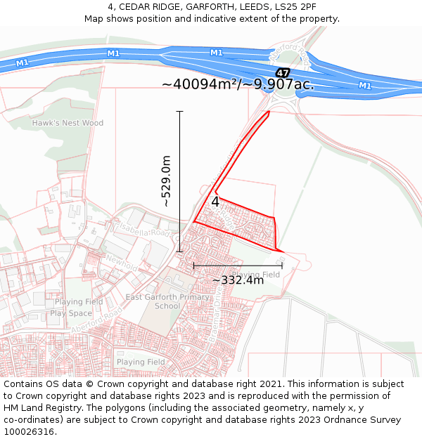 4, CEDAR RIDGE, GARFORTH, LEEDS, LS25 2PF: Plot and title map