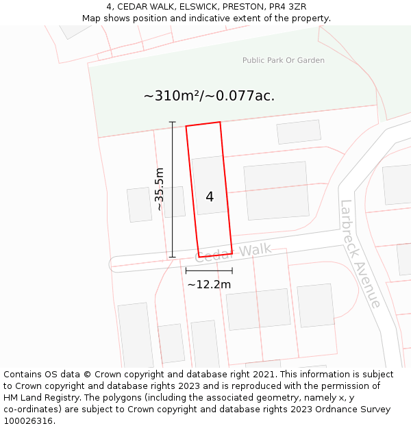 4, CEDAR WALK, ELSWICK, PRESTON, PR4 3ZR: Plot and title map