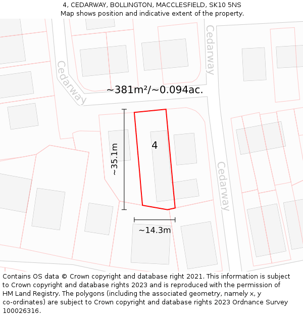 4, CEDARWAY, BOLLINGTON, MACCLESFIELD, SK10 5NS: Plot and title map