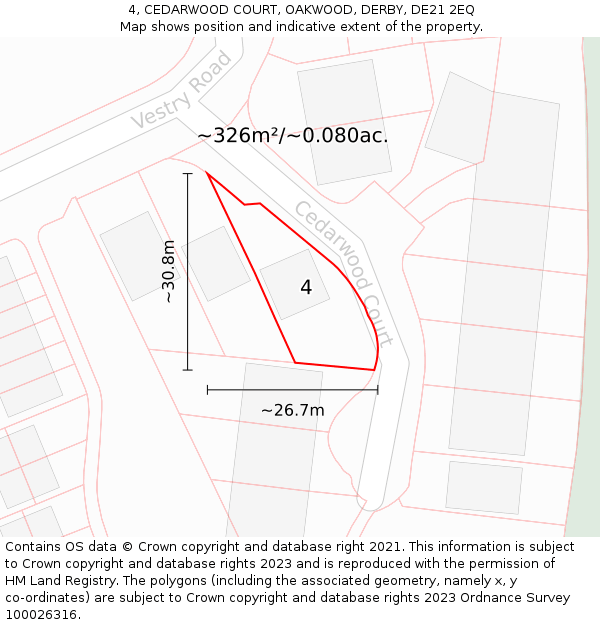 4, CEDARWOOD COURT, OAKWOOD, DERBY, DE21 2EQ: Plot and title map