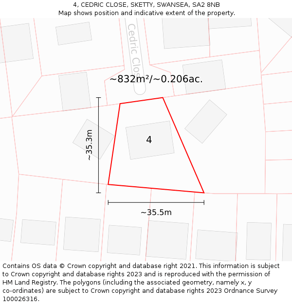 4, CEDRIC CLOSE, SKETTY, SWANSEA, SA2 8NB: Plot and title map