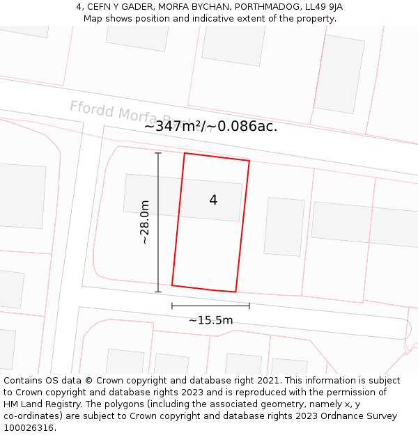 4, CEFN Y GADER, MORFA BYCHAN, PORTHMADOG, LL49 9JA: Plot and title map
