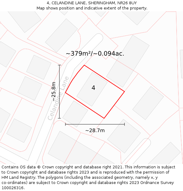4, CELANDINE LANE, SHERINGHAM, NR26 8UY: Plot and title map