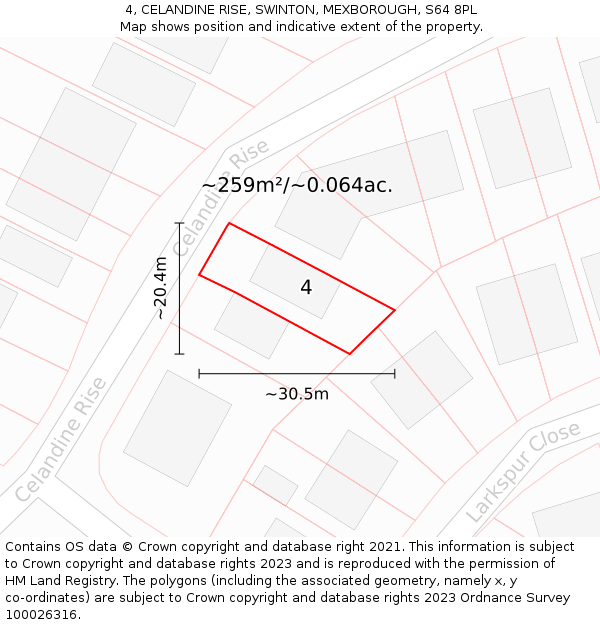 4, CELANDINE RISE, SWINTON, MEXBOROUGH, S64 8PL: Plot and title map