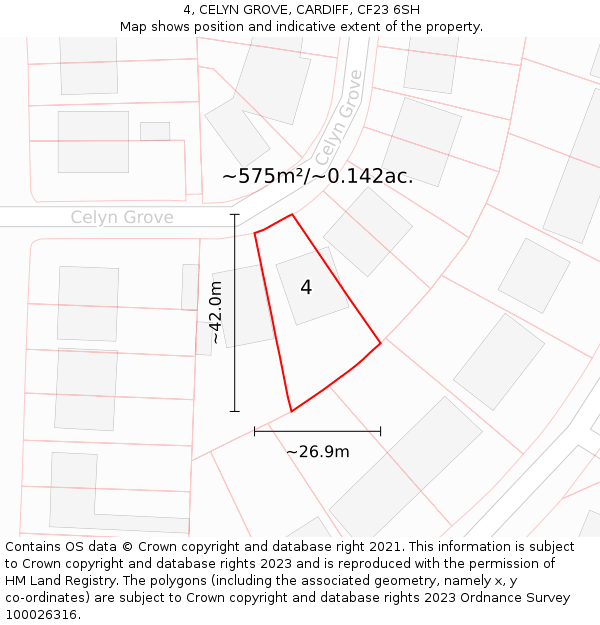 4, CELYN GROVE, CARDIFF, CF23 6SH: Plot and title map