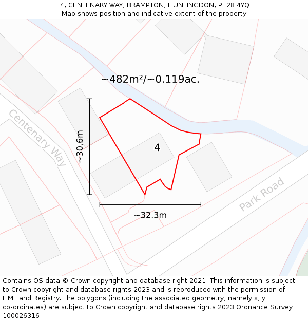 4, CENTENARY WAY, BRAMPTON, HUNTINGDON, PE28 4YQ: Plot and title map