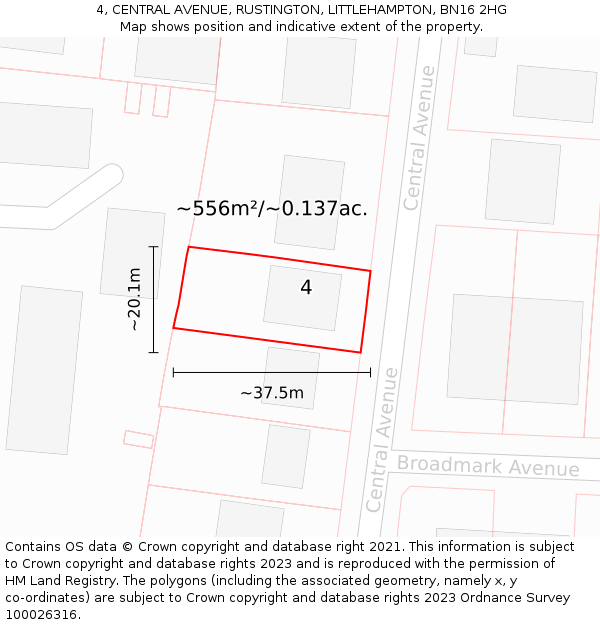 4, CENTRAL AVENUE, RUSTINGTON, LITTLEHAMPTON, BN16 2HG: Plot and title map