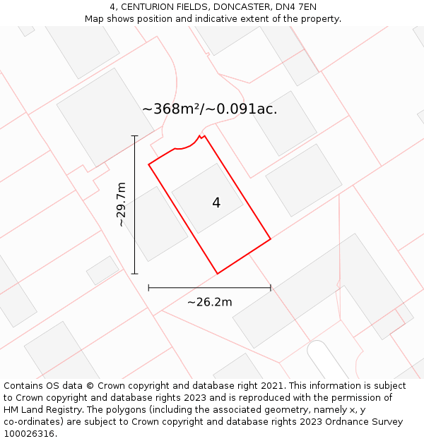4, CENTURION FIELDS, DONCASTER, DN4 7EN: Plot and title map