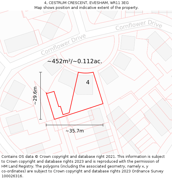 4, CESTRUM CRESCENT, EVESHAM, WR11 3EG: Plot and title map