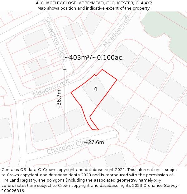 4, CHACELEY CLOSE, ABBEYMEAD, GLOUCESTER, GL4 4XP: Plot and title map