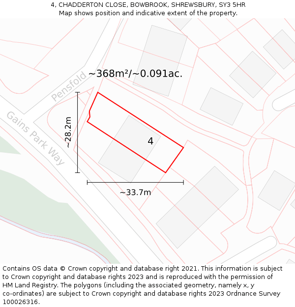 4, CHADDERTON CLOSE, BOWBROOK, SHREWSBURY, SY3 5HR: Plot and title map
