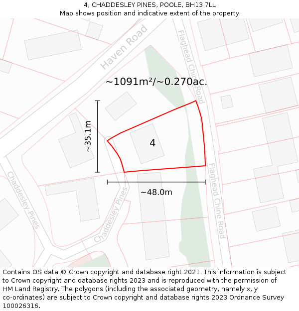 4, CHADDESLEY PINES, POOLE, BH13 7LL: Plot and title map