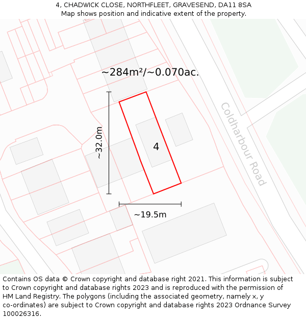 4, CHADWICK CLOSE, NORTHFLEET, GRAVESEND, DA11 8SA: Plot and title map