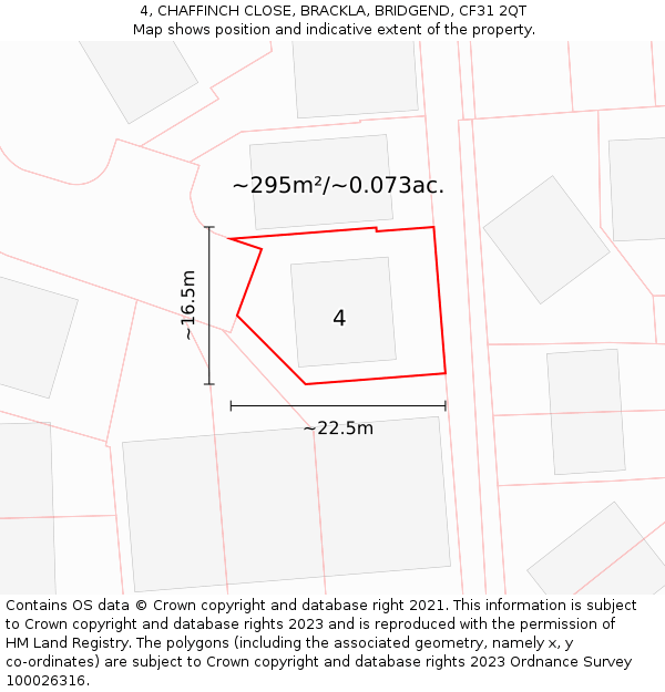 4, CHAFFINCH CLOSE, BRACKLA, BRIDGEND, CF31 2QT: Plot and title map