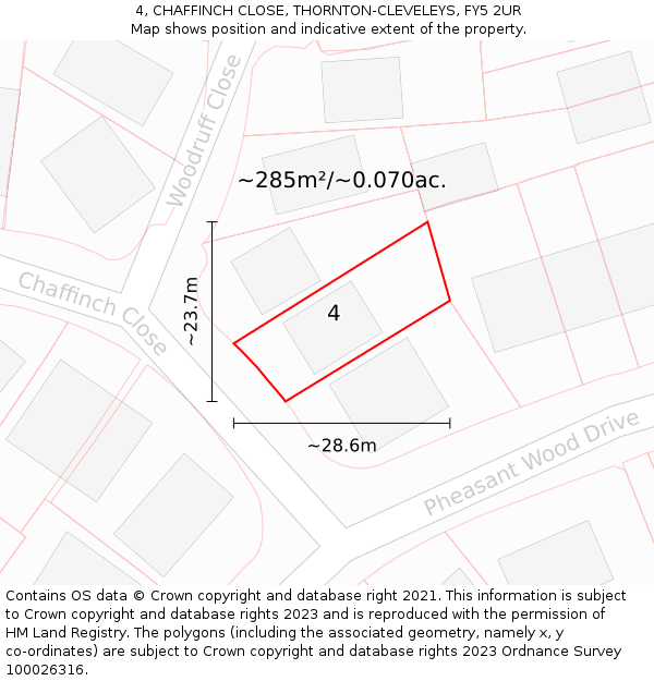 4, CHAFFINCH CLOSE, THORNTON-CLEVELEYS, FY5 2UR: Plot and title map