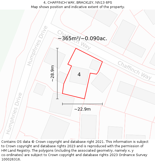 4, CHAFFINCH WAY, BRACKLEY, NN13 6PS: Plot and title map