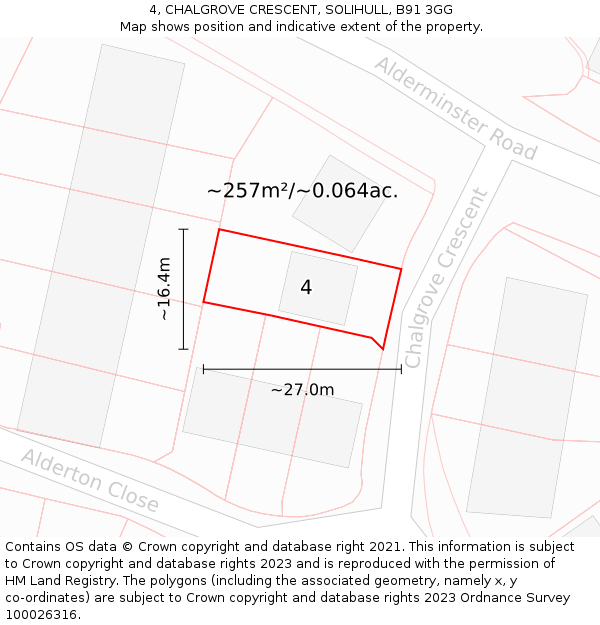 4, CHALGROVE CRESCENT, SOLIHULL, B91 3GG: Plot and title map