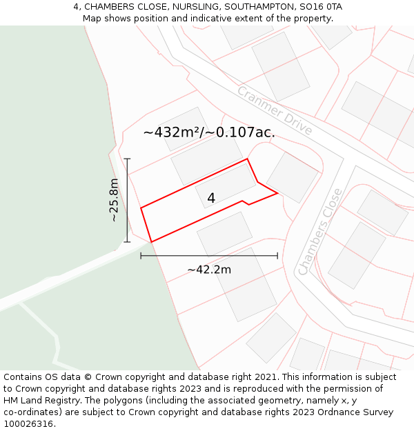 4, CHAMBERS CLOSE, NURSLING, SOUTHAMPTON, SO16 0TA: Plot and title map