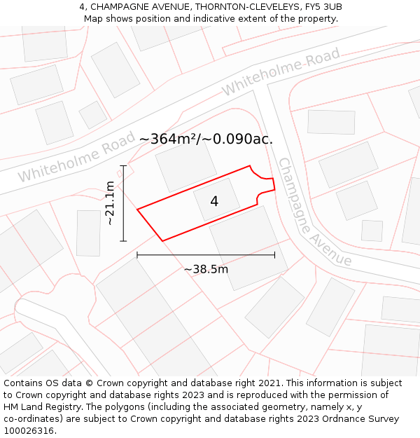 4, CHAMPAGNE AVENUE, THORNTON-CLEVELEYS, FY5 3UB: Plot and title map