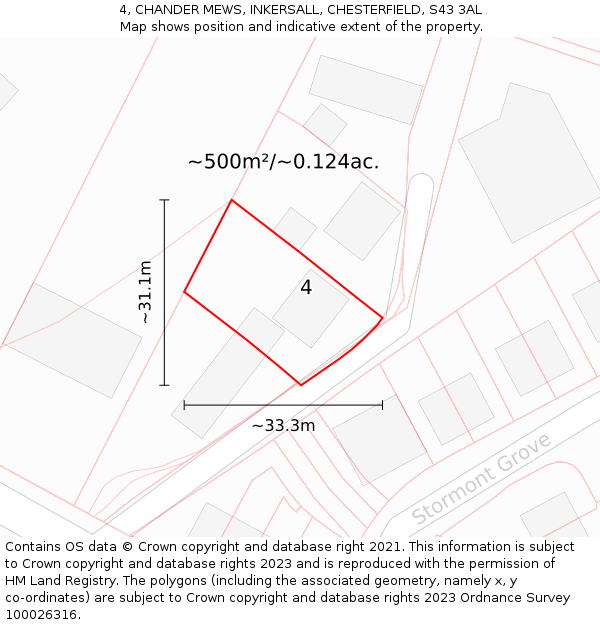4, CHANDER MEWS, INKERSALL, CHESTERFIELD, S43 3AL: Plot and title map