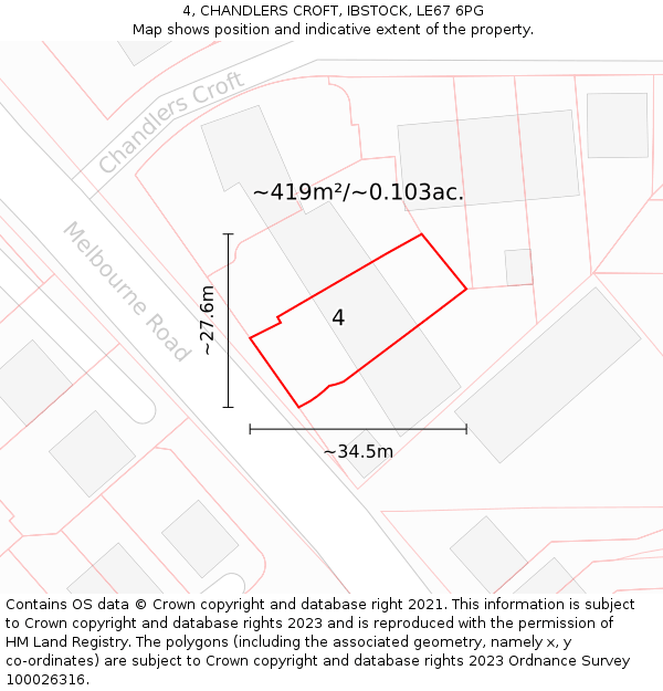 4, CHANDLERS CROFT, IBSTOCK, LE67 6PG: Plot and title map