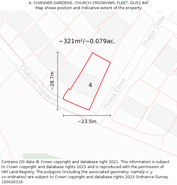 4, CHANNER GARDENS, CHURCH CROOKHAM, FLEET, GU52 8AT: Plot and title map