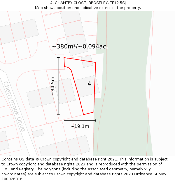 4, CHANTRY CLOSE, BROSELEY, TF12 5SJ: Plot and title map
