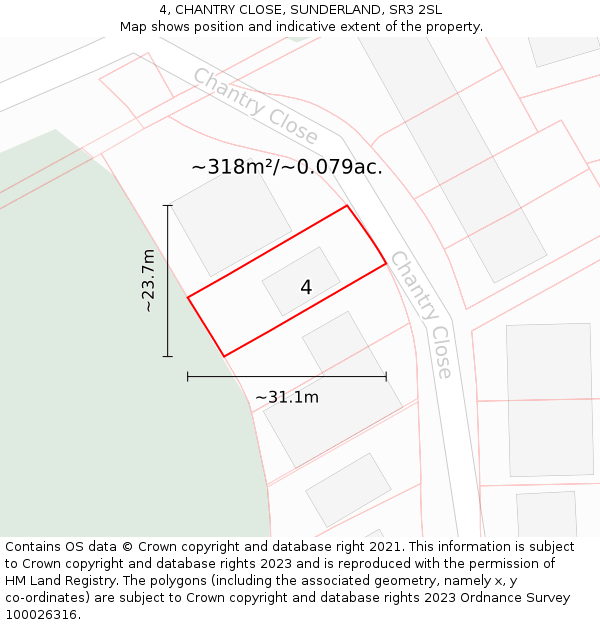 4, CHANTRY CLOSE, SUNDERLAND, SR3 2SL: Plot and title map
