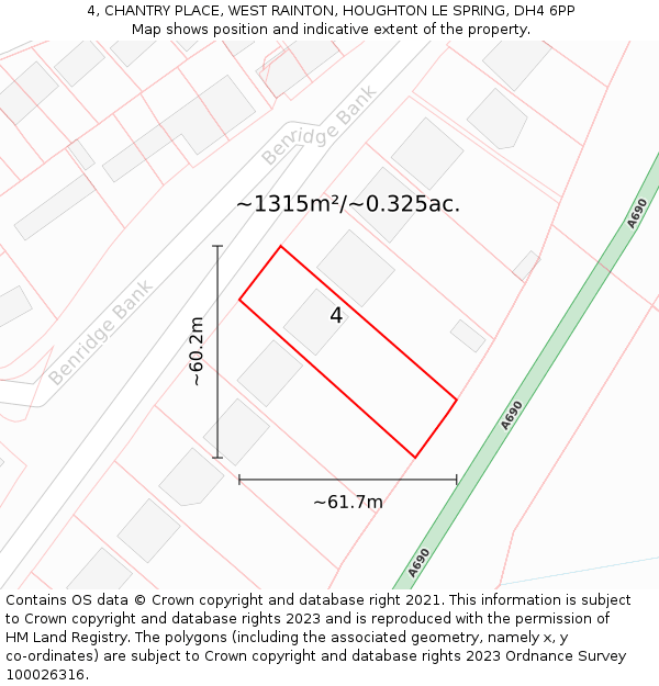 4, CHANTRY PLACE, WEST RAINTON, HOUGHTON LE SPRING, DH4 6PP: Plot and title map