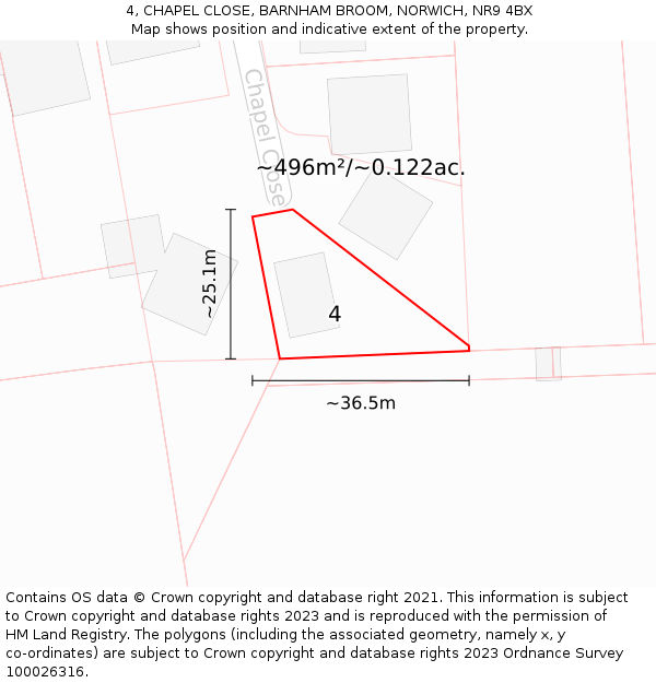 4, CHAPEL CLOSE, BARNHAM BROOM, NORWICH, NR9 4BX: Plot and title map