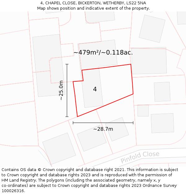 4, CHAPEL CLOSE, BICKERTON, WETHERBY, LS22 5NA: Plot and title map