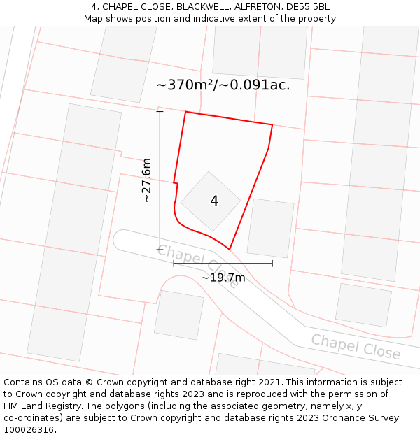 4, CHAPEL CLOSE, BLACKWELL, ALFRETON, DE55 5BL: Plot and title map