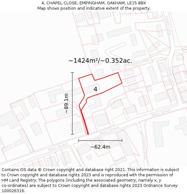 4, CHAPEL CLOSE, EMPINGHAM, OAKHAM, LE15 8BX: Plot and title map