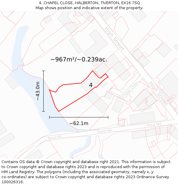 4, CHAPEL CLOSE, HALBERTON, TIVERTON, EX16 7SQ: Plot and title map