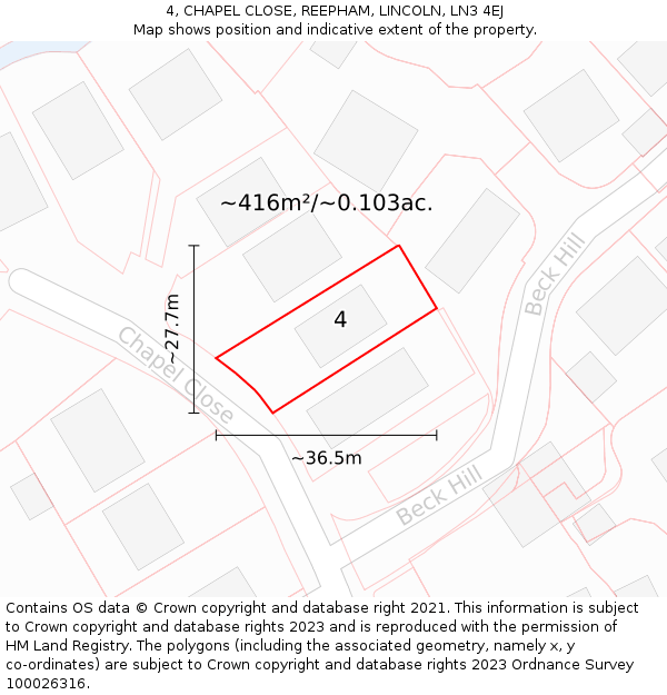 4, CHAPEL CLOSE, REEPHAM, LINCOLN, LN3 4EJ: Plot and title map