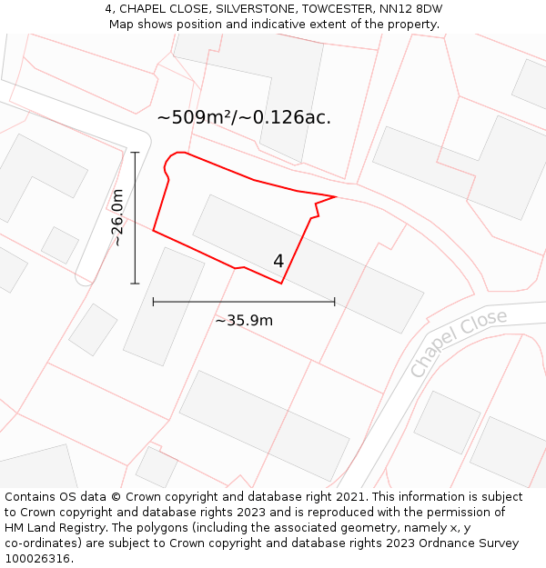 4, CHAPEL CLOSE, SILVERSTONE, TOWCESTER, NN12 8DW: Plot and title map