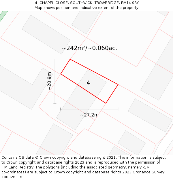 4, CHAPEL CLOSE, SOUTHWICK, TROWBRIDGE, BA14 9RY: Plot and title map