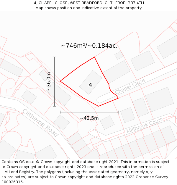 4, CHAPEL CLOSE, WEST BRADFORD, CLITHEROE, BB7 4TH: Plot and title map
