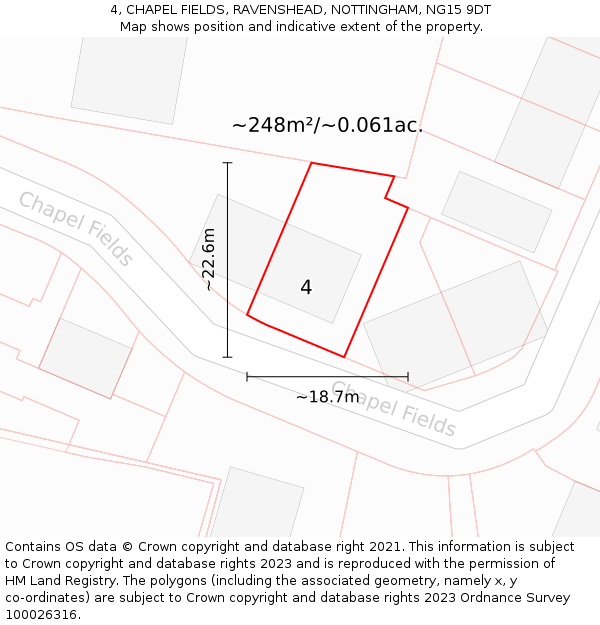 4, CHAPEL FIELDS, RAVENSHEAD, NOTTINGHAM, NG15 9DT: Plot and title map